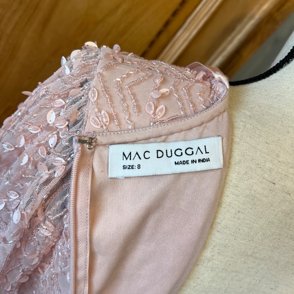 NWT Mac Duggal 35116 8 Pink Wrap Over 8 Flutter Sleeves Midi Beaded Dress Gown - Picture 8 of 10